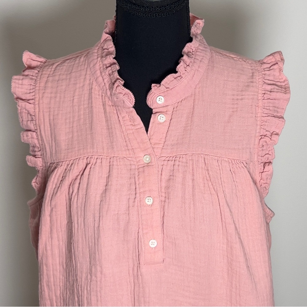 J. Crew Light Pink Ruffle Sleeveless Button Soft Cotton Blouse Medium Women’s - Picture 10 of 16